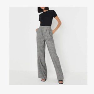 Extra Long Tall Wide Leg Grey Plaid High Waisted Pants